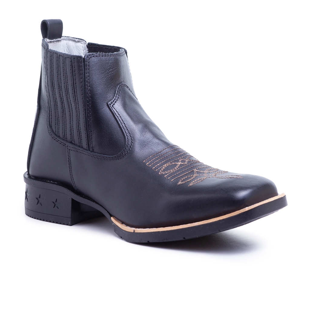 Bota Botina Texana Country Masculina Preta Em Couro Legitimo Bordado ...