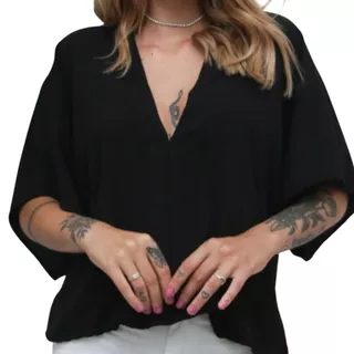Blusa Feminina Manga Morcego Decote V Plus Size Moda Verão Soltinha- Bruna