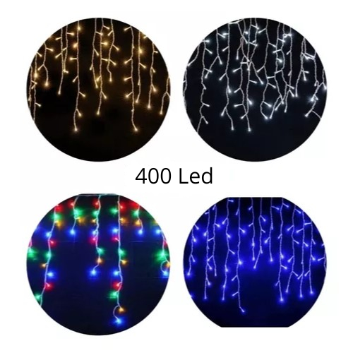 Cascata 400 Led 10 Metros 8 Funções Luz Decoração Natal Prova D'água 110v/220v