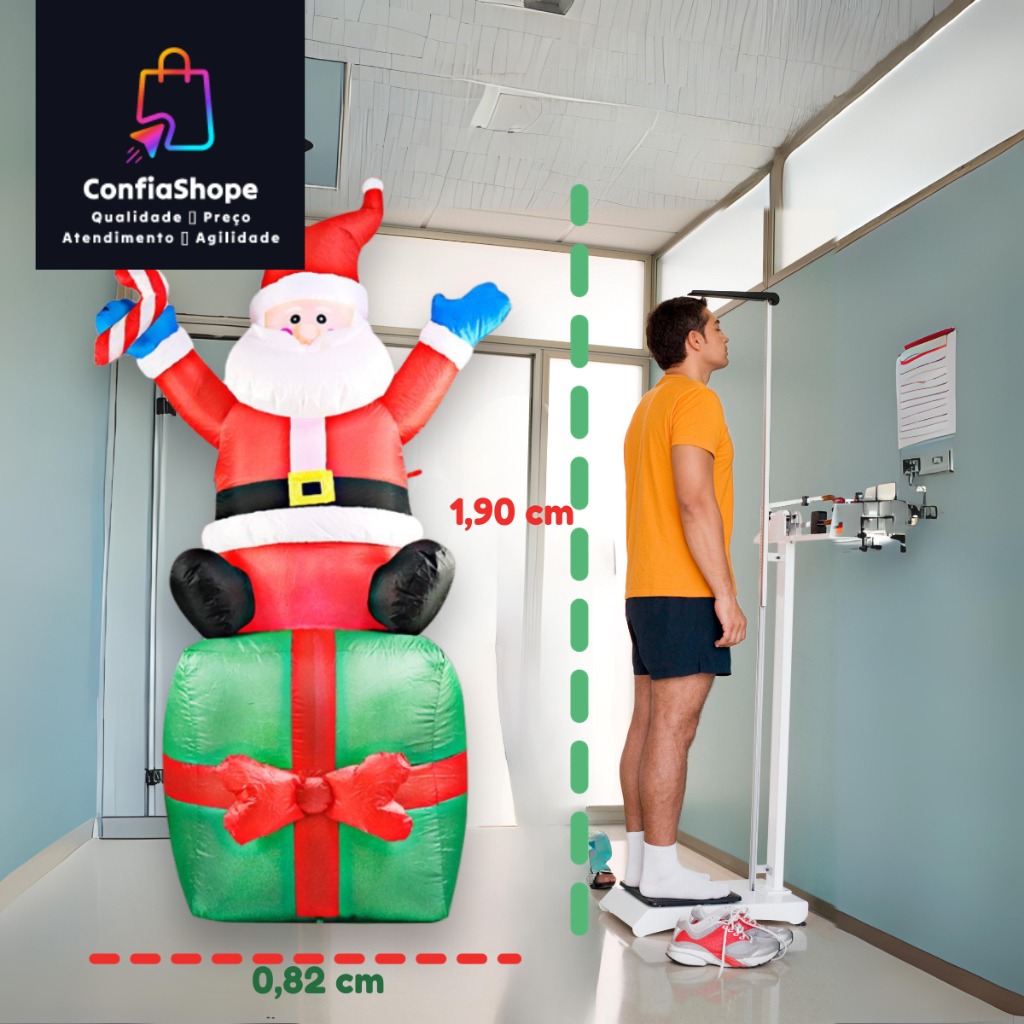 Papai Noel Infláel Sentado no Saco de Presente de 1,90m Bivolt