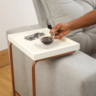 Mesa De Apoio Lateral Para Sala Sofá Anny Base Em Metal Cobre