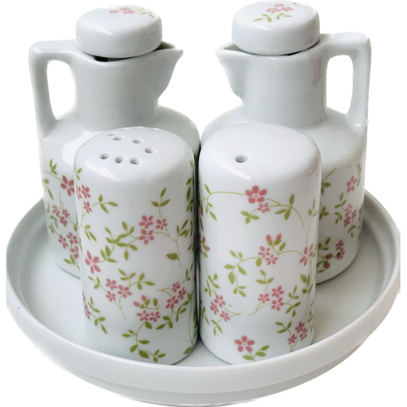 Galheteiro em Porcelana Floral (5 Peças)