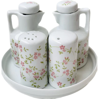 Galheteiro em Porcelana Floral (5 Peças)