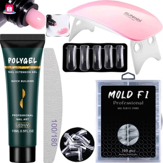 Kit Alongamento Poligel Polygel + Molde F1 + Lixa + Cabine Sun Mini Poly Gel