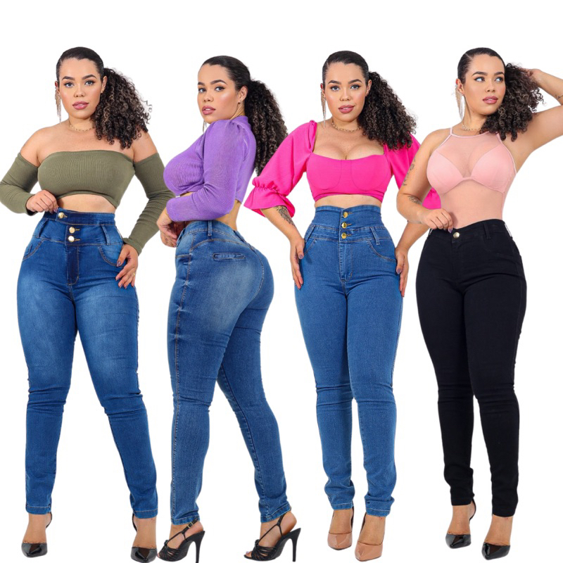 Calça Jeans Feminina Com Elastano Cintura Alta Efeito Levanta