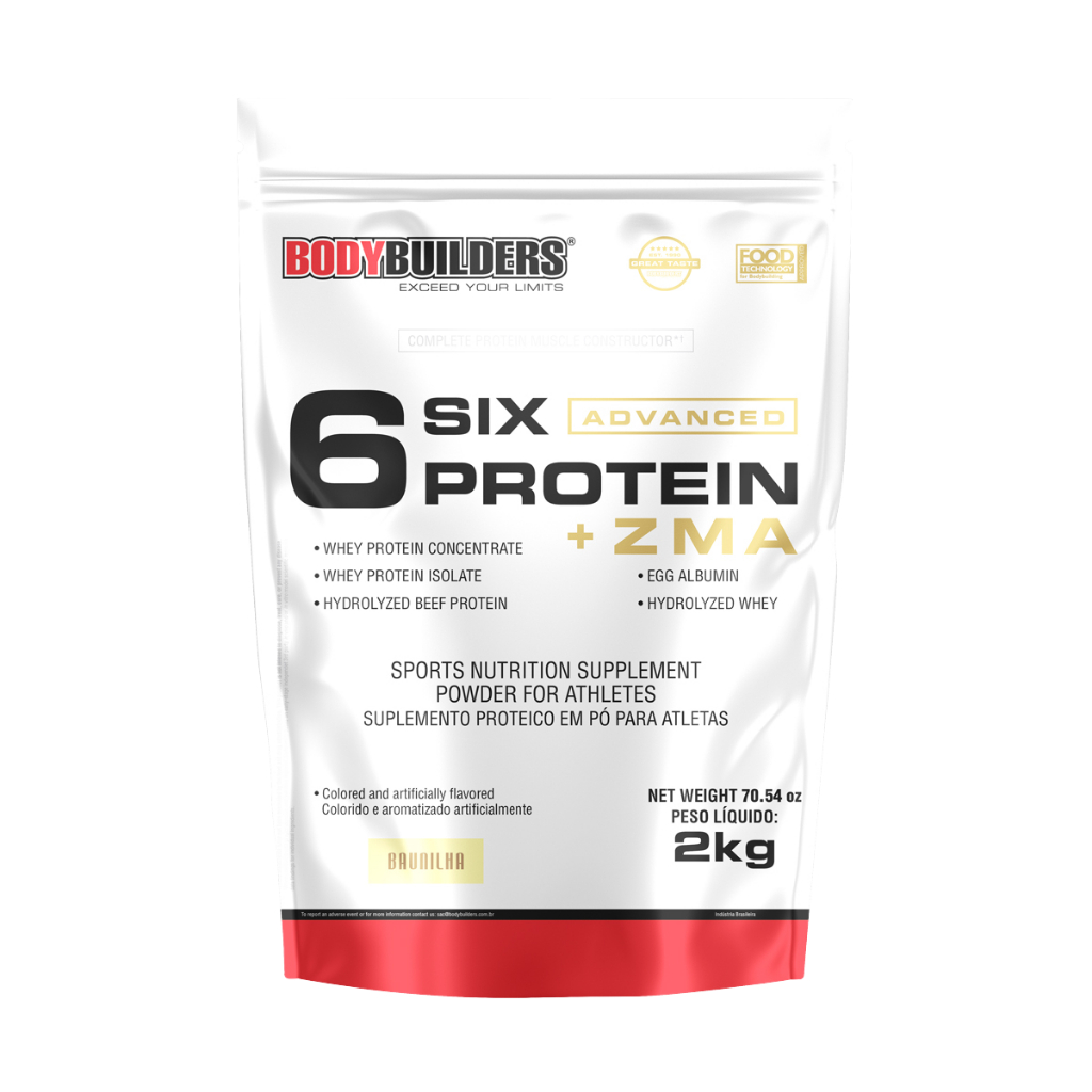 Whey Protein Concentrado 6 Six Protein Advanced 2kg com ZMA para Ganho de Massa e Definição Muscular – Bodybuilders