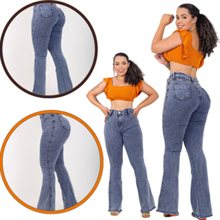 Calça flare preta jeans com lycra levanta bumbum com lycra - R$ 129.99, cor  Preto (cintura alta) #47997, compre agora