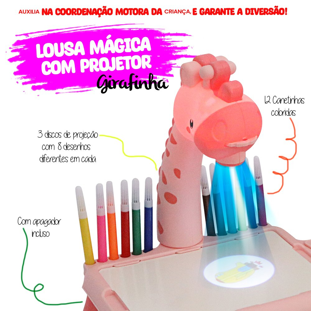 Mesa Criativa De Criança Infantil Cadeira Mágica Projetor Rosa