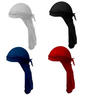 Bandana durag para homens e mulheres, chapéu de turbante de veludo simples  com cauda longa, chapéu tipo pirata