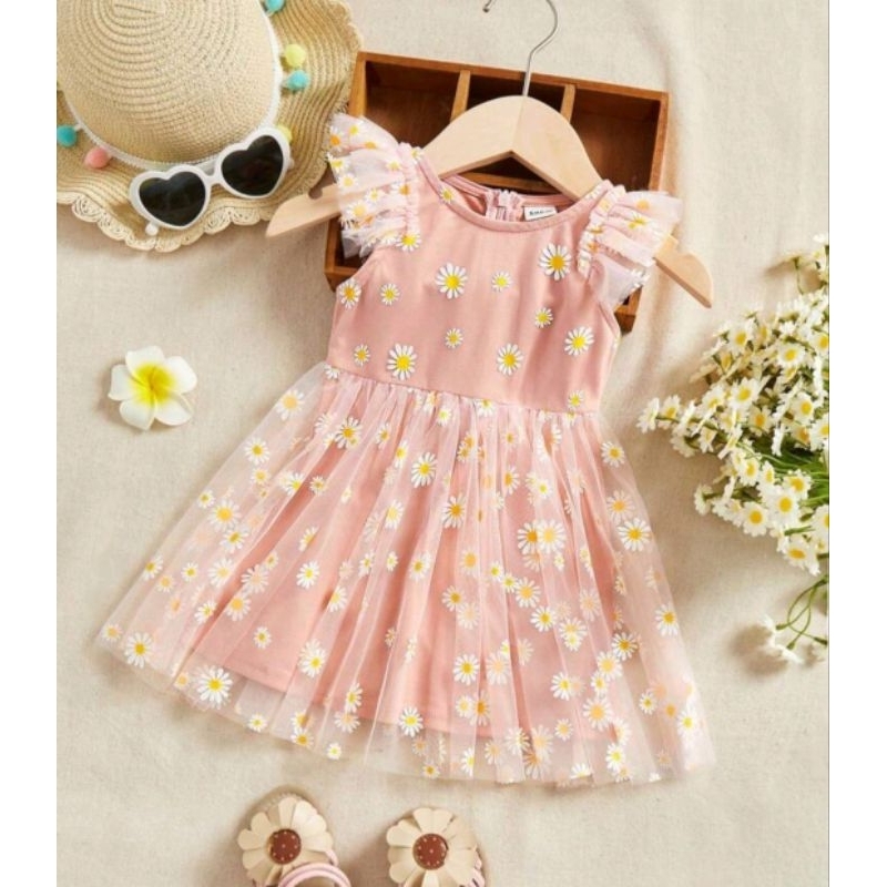 Vestido infantil rosa margaridas primavera menina ensaio fotográfico ...