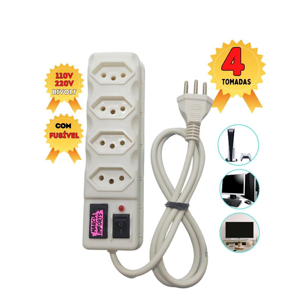 Filtro de Linha 4 Tomadas Branco Bivolt 10A Regua Eletrica Com Suporte de Fixacao Disponivel