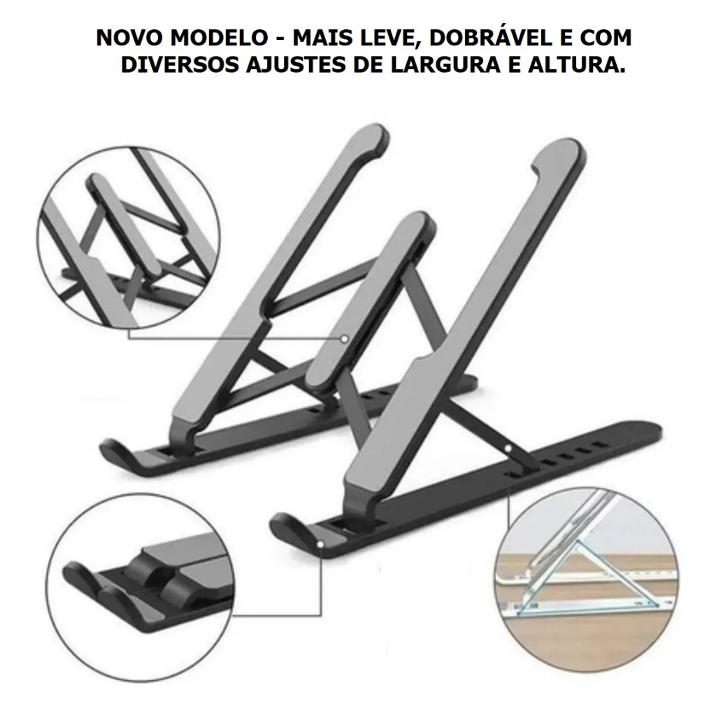 Suporte para notebook dobrável ergonômico base com ajuste de altura