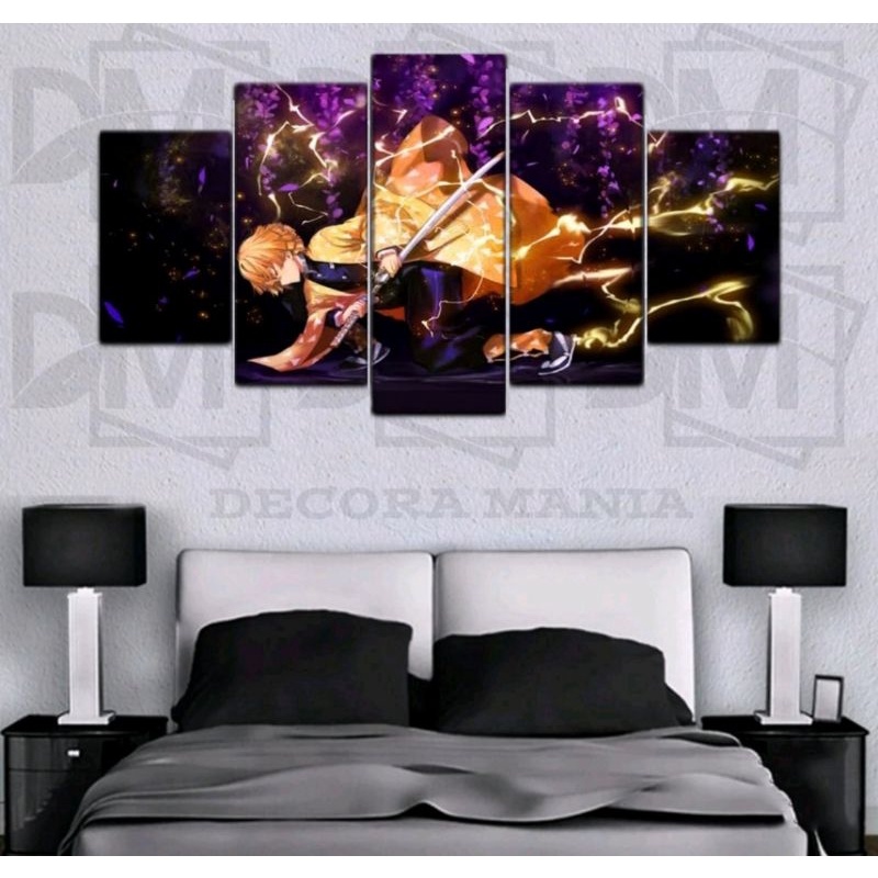 Conjunto Quadros Decorativo Mosaico 5 Peças Zenitsu Anime Demon Slayer