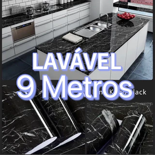 Papel de Parede Mármore Preto Lavável 9 METROS x 60 CM Autocolante Sala Quarto Banheiro Cozinha Pia Moveis