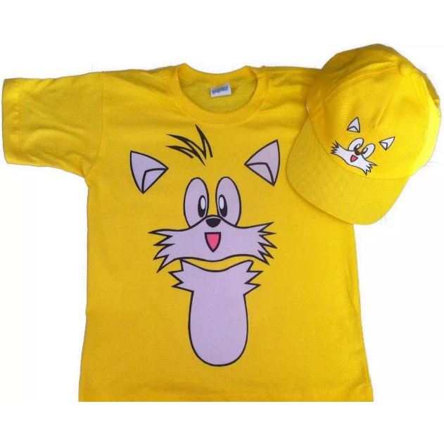 Camiseta Fantasia do Tails Contem 1 camiseta e 1 boné Tecido da