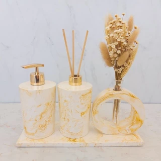 Kit Bridgetown para Lavabo ou banheiro em técnica granilite terrazzo ou marmorizado com saboneteira líquida difusor de ambiente vaso sabonete
