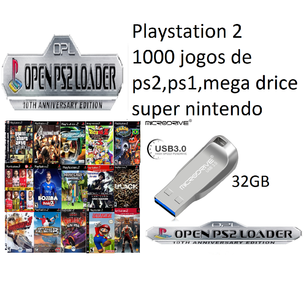 Pen Drive 32gb com mil jogos ps2 pronto p/ opl