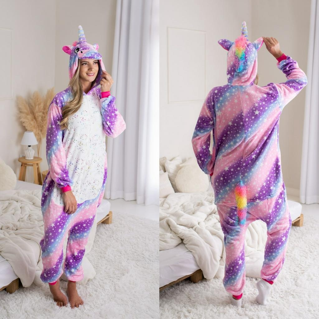 Pijama Macacão Plus Size Feminino Adulto Unicórnio Kigurumi Quentinho e confortável