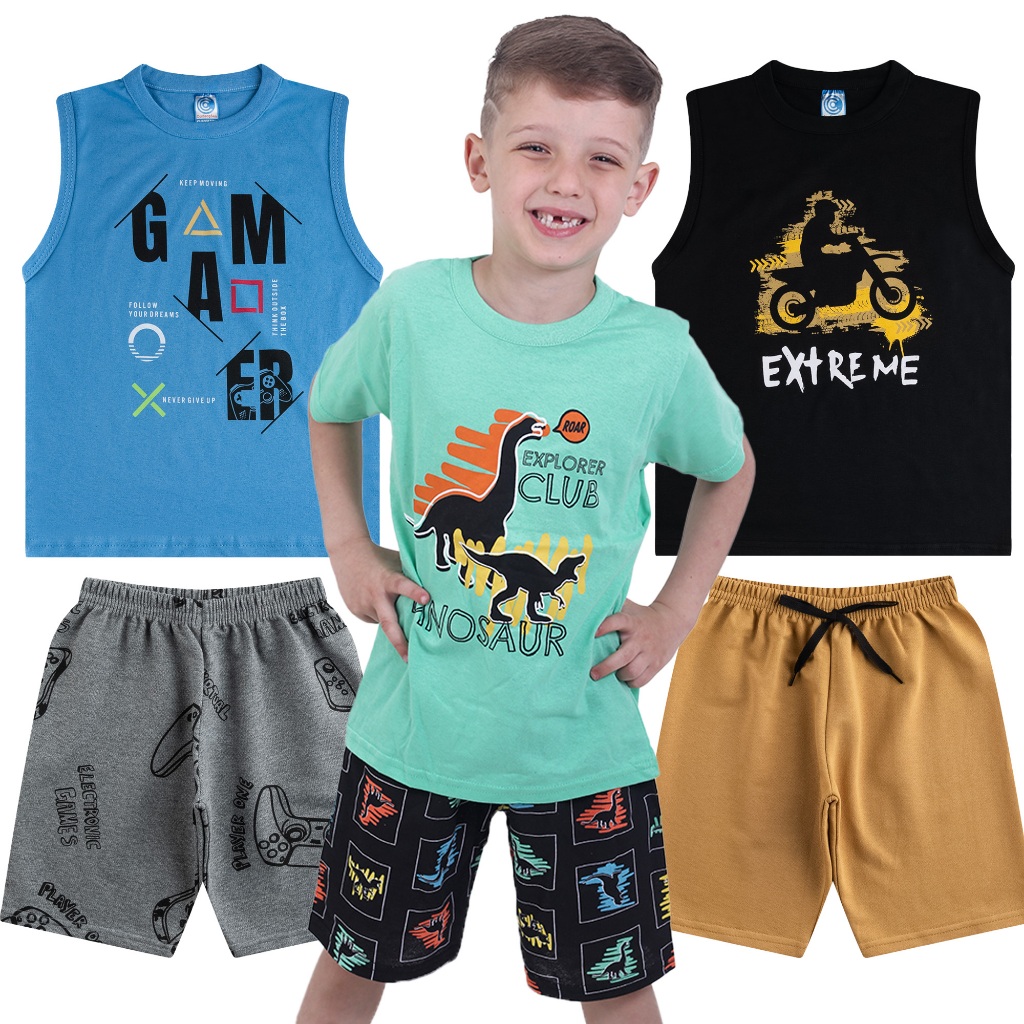 KIT Promação de Roupas Masculinas 3 Conjuntos Infantil Verão 2 a 8 Anos ...