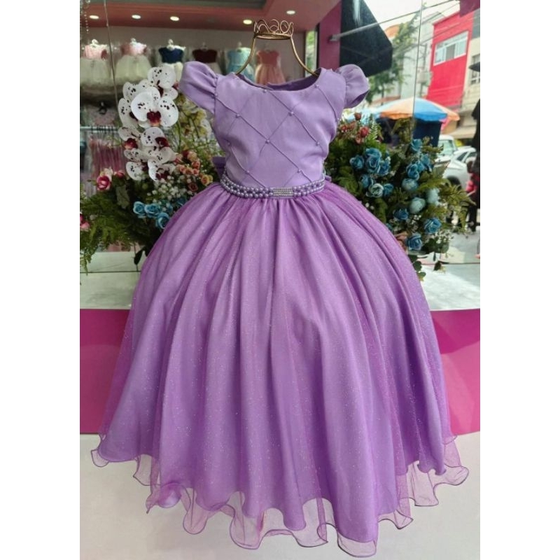 Vestido Infantil Lilás Rapunzel Princesa Sofia Aniversário Daminha