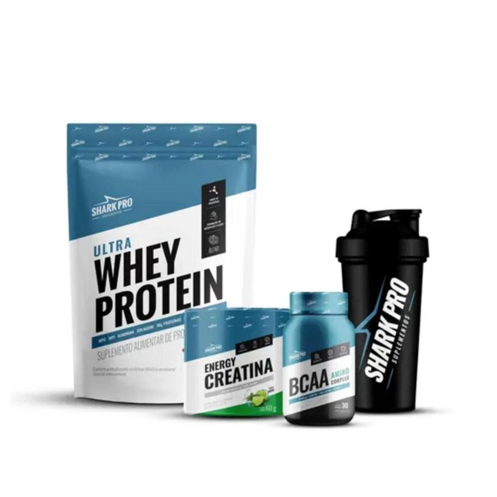 Kit Suplementos Academia Shark Pro Whey, Creatina , Bcaa