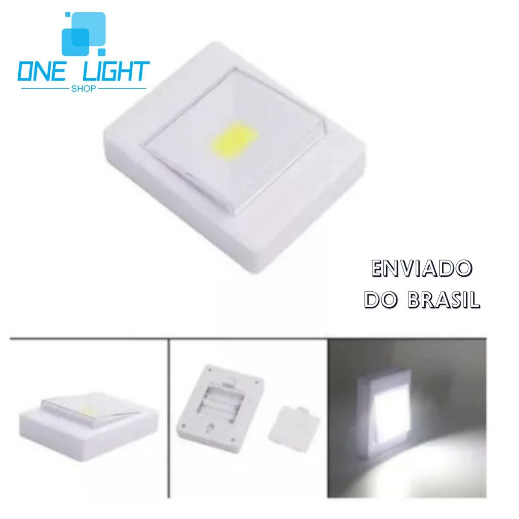 Mini Luminária Quadrada Led Forte Armário Corredor Abajur Pilha Fixação
