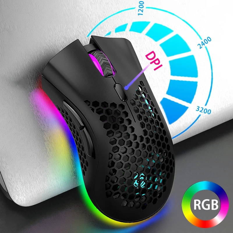 Mouse sem fio Gamer RGB BM600 original Recarregavel 3200dpi alta velocidade Luz 2.4ghz modelo ultra rapido para jogo, para Computadores Notebook Pronta entrega branco e preto