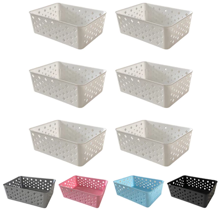 Kit 6 Cestos Organizadores Colorido Multiuso Médio Empilhável Gaveta Armário Lavanderia 19x14x6 5