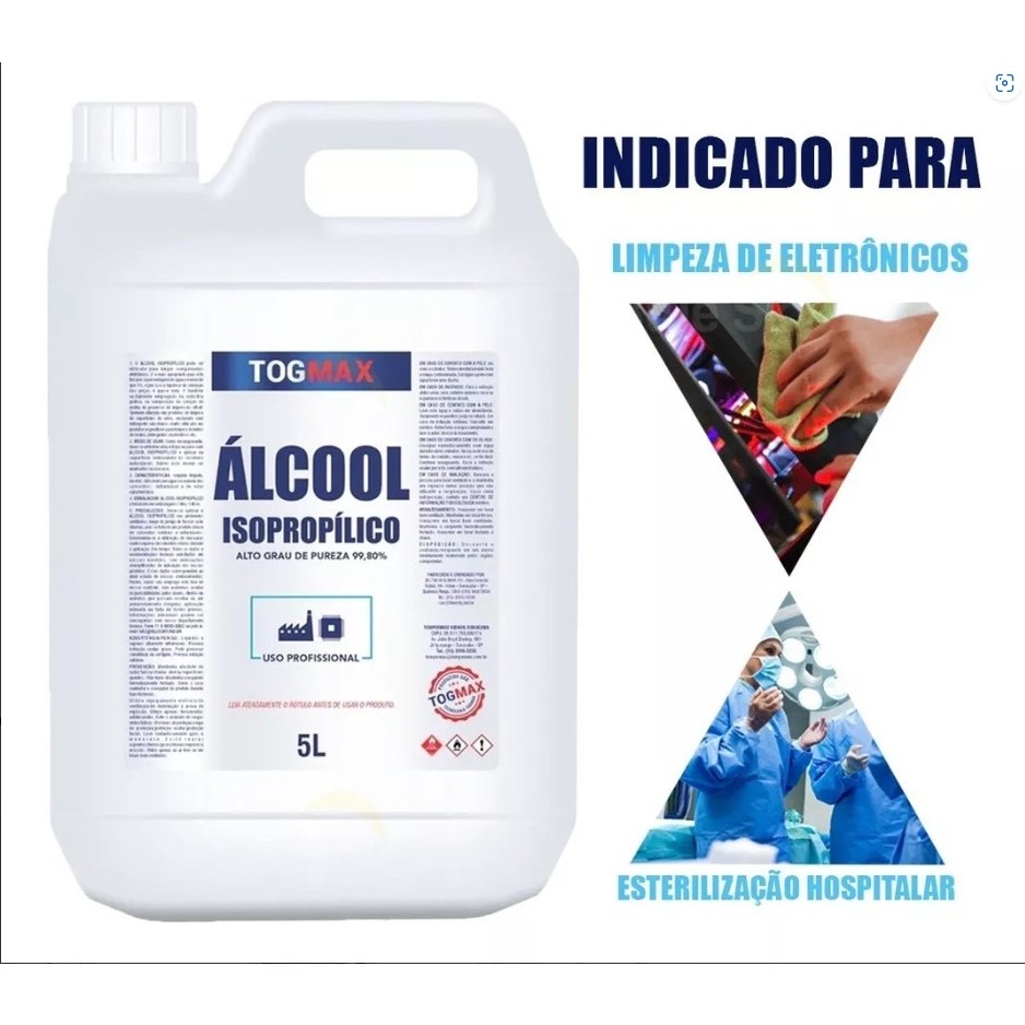 Alcool Isopropilico 99,8% 5 Litros - Limpeza De Placas Eletronicas