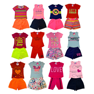 Conjunto Infantil Menina Verão kit com 1 blusa/regata + 1 bermuda tamanhos  P ao 14