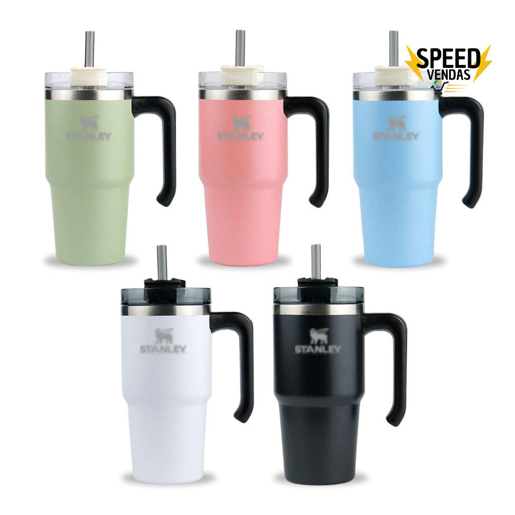 Copo Térmico com Canudo Alça Portátil Caneca de Água Café Refrigerante Chá 600ML Envio Rápido