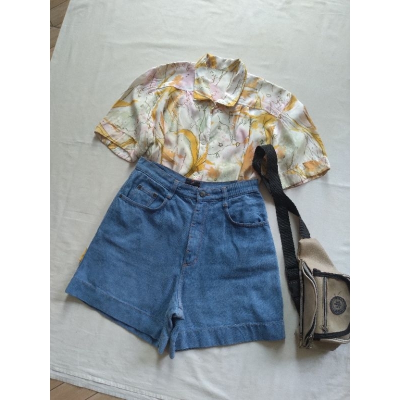 Shorts jeans de cintura alta com alça de moda coreana - loja de moda Kawaii