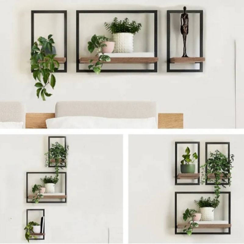 Kit Trio Quadros Decorativos Madeira Maciça Estilo Industrial