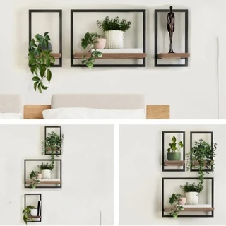 Kit Trio Quadros Decorativos Madeira Maciça Estilo Industrial