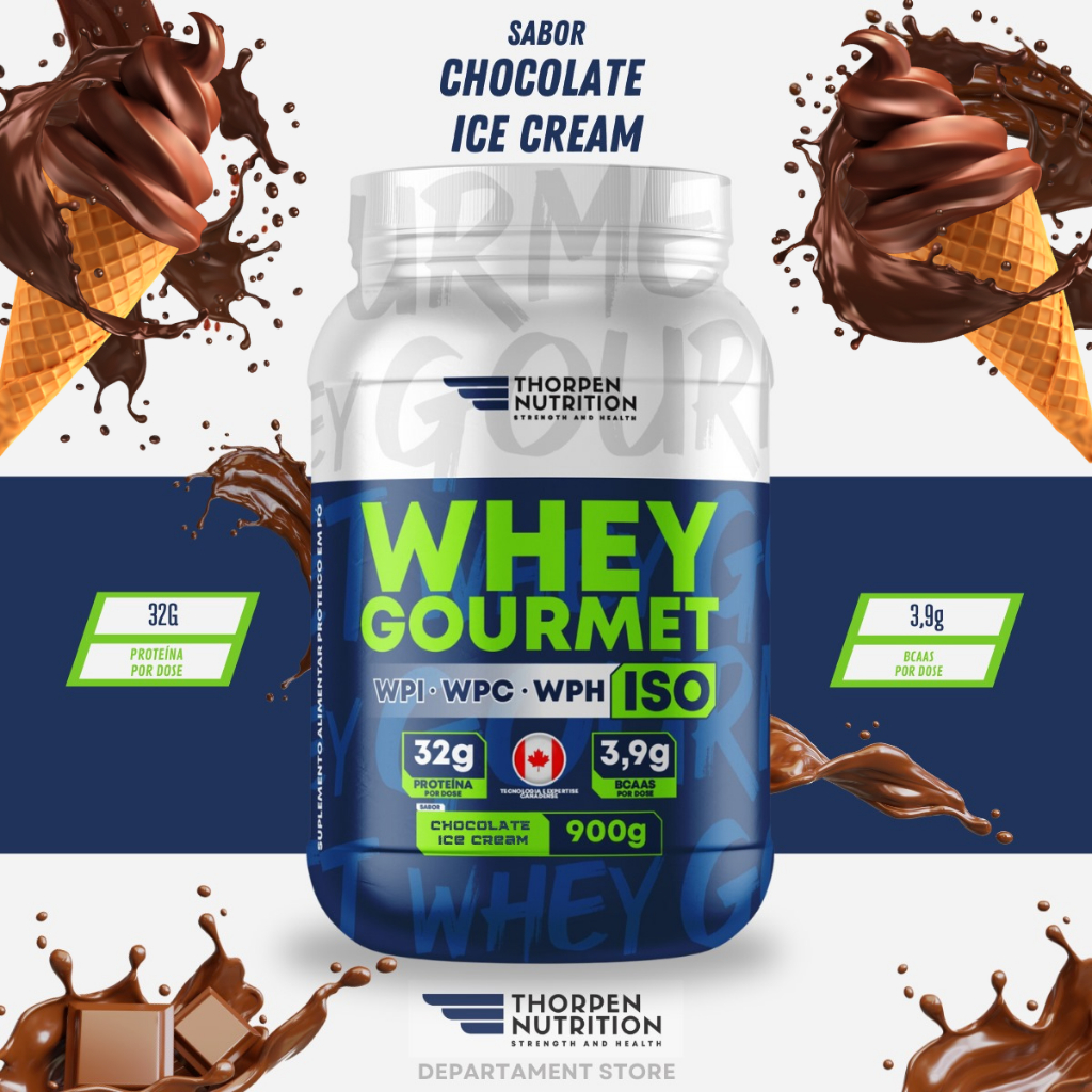 Whey Protein Goumet 3W +BCAA Proteína ISO 900g I Vários Sabores I Musculação Suplemento