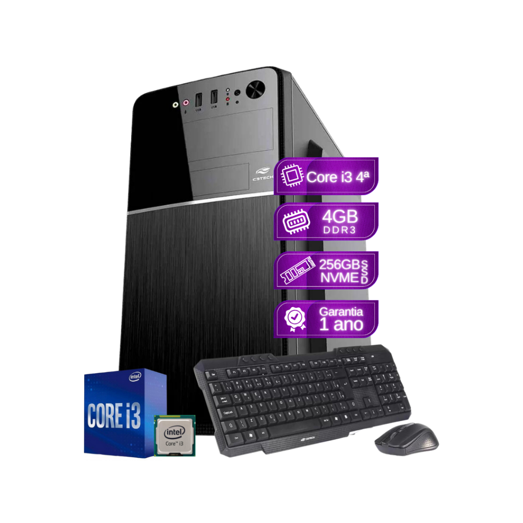 Computador Core i3 4ª Ger 4GB SSD 256GB NVMe Wi-fi Gar de 1 ano ...