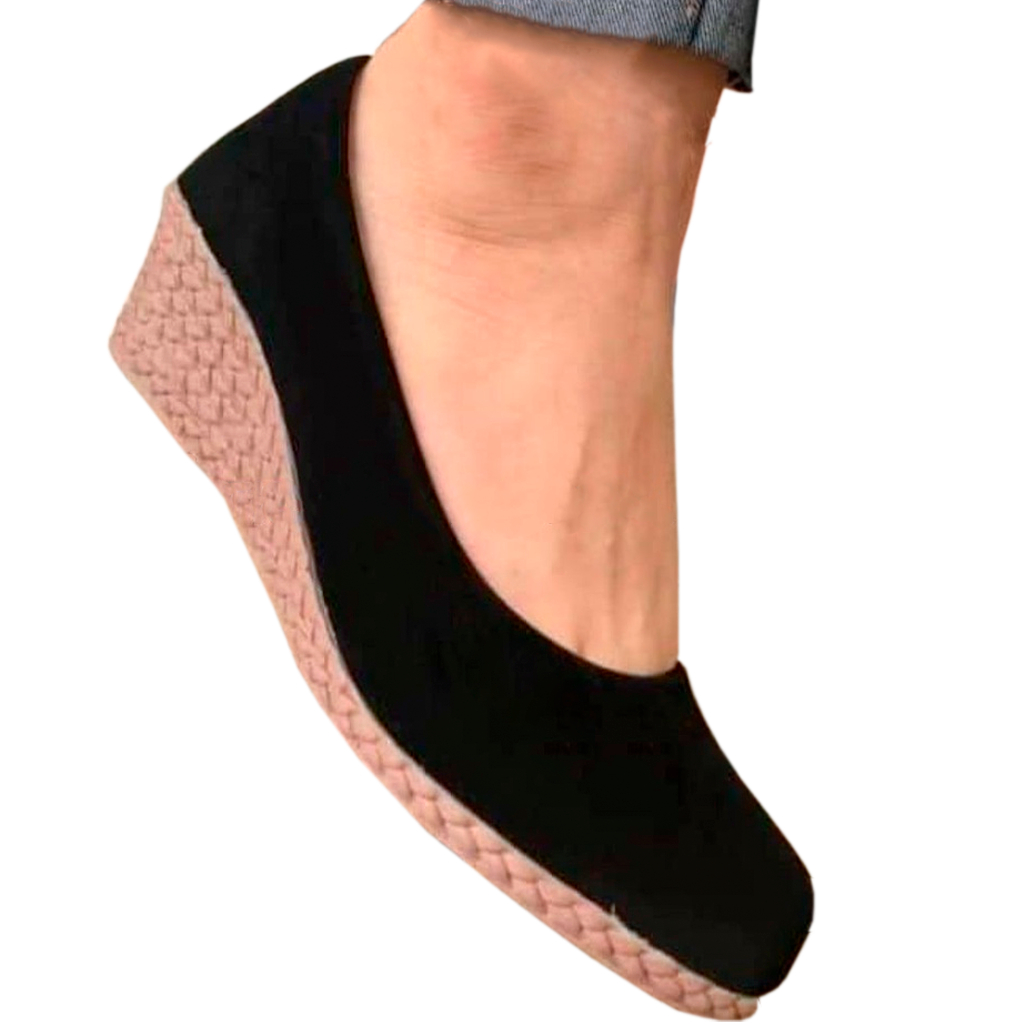 Sandália Sapato Feminino Espadrile Scarpin Salto Anabela Macio Leve Confortável Casual Preto