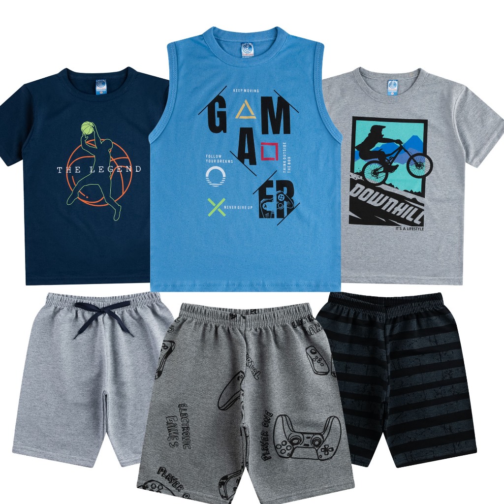 Kit 3 Conjunto Infantil Juvenil Menino Roupa Masculino 10 A 16 Anos - Azul