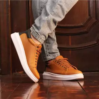 Tenis Sapatenis Casual Masculino Sola Alta Chunky Ajuste Cadarço Calce Fácil Couro Confortável Leve e Macio