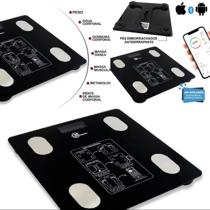 Balança Digital Corporal Bioimpedancia Aplicativo Bluetooth | Shopee Brasil