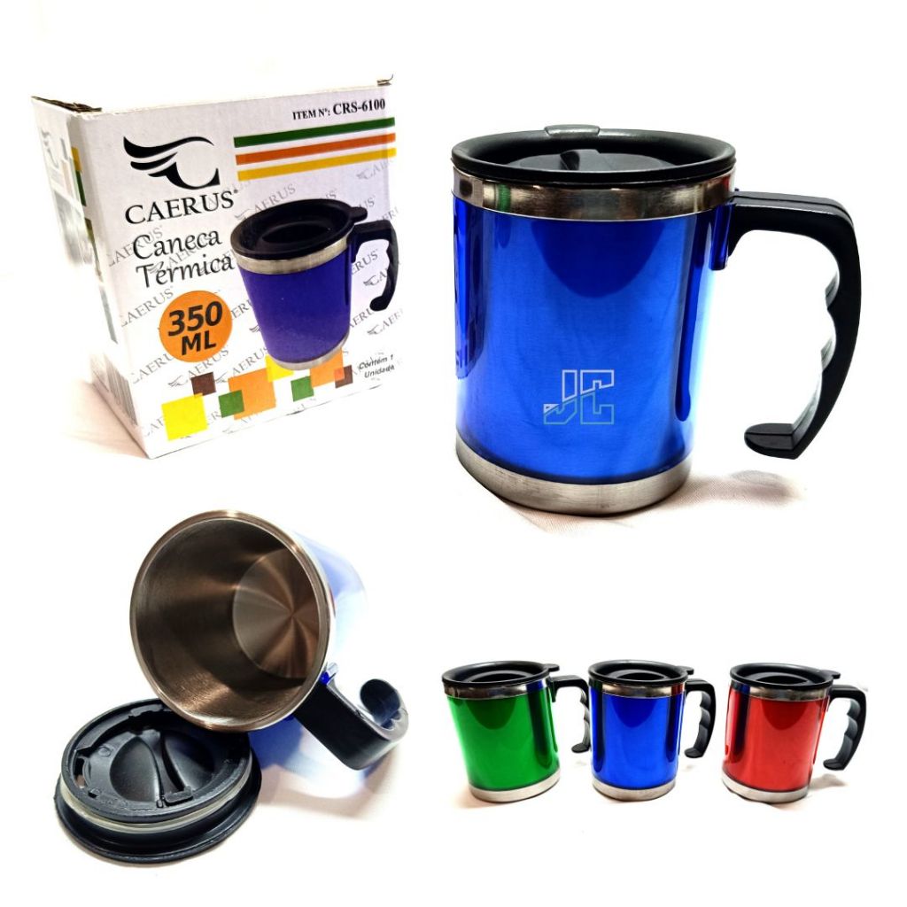 Caneca Termica Inox Colors Copo Termico Para Escritorio Com Tampa
