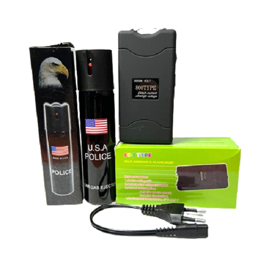 Kit defesa pessoal, choque + spray police (pimenta) 110ML Shopee Brasil