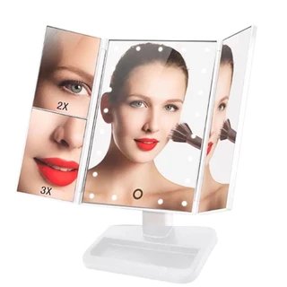 Espelho De Mesa Camarim Triplo Led Touch Zoom 2 e 3 X Mais