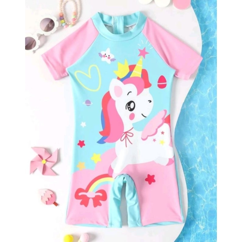 Macacão infantil curto de banho natação unicórnio praia piscina verão ...