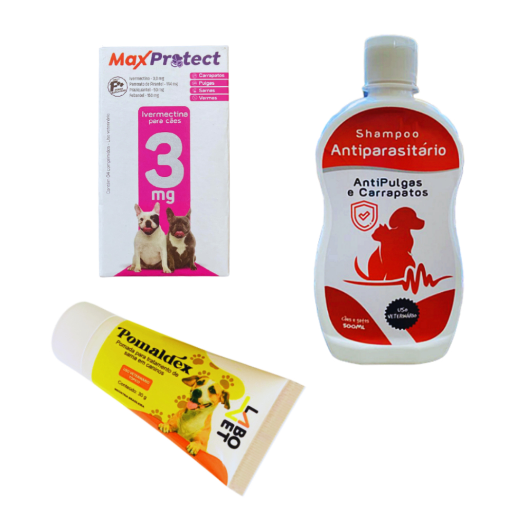 Kit Tratamento Contra Sarna Canina Sarcóptica Ou Escabiose - Shampoo e ...