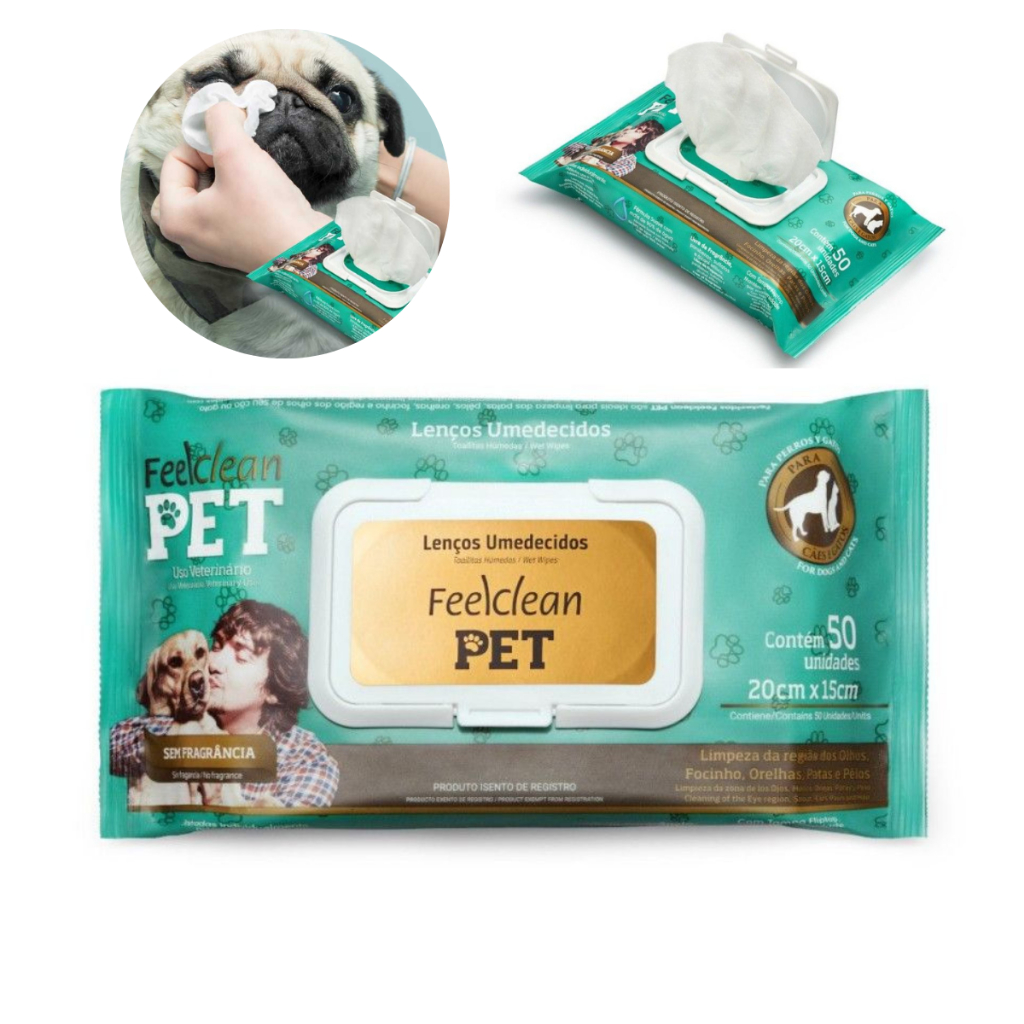 Lenço Umedecido para Cachorro Gato Pet FeelClean Filhote e Adulto - 50 ...