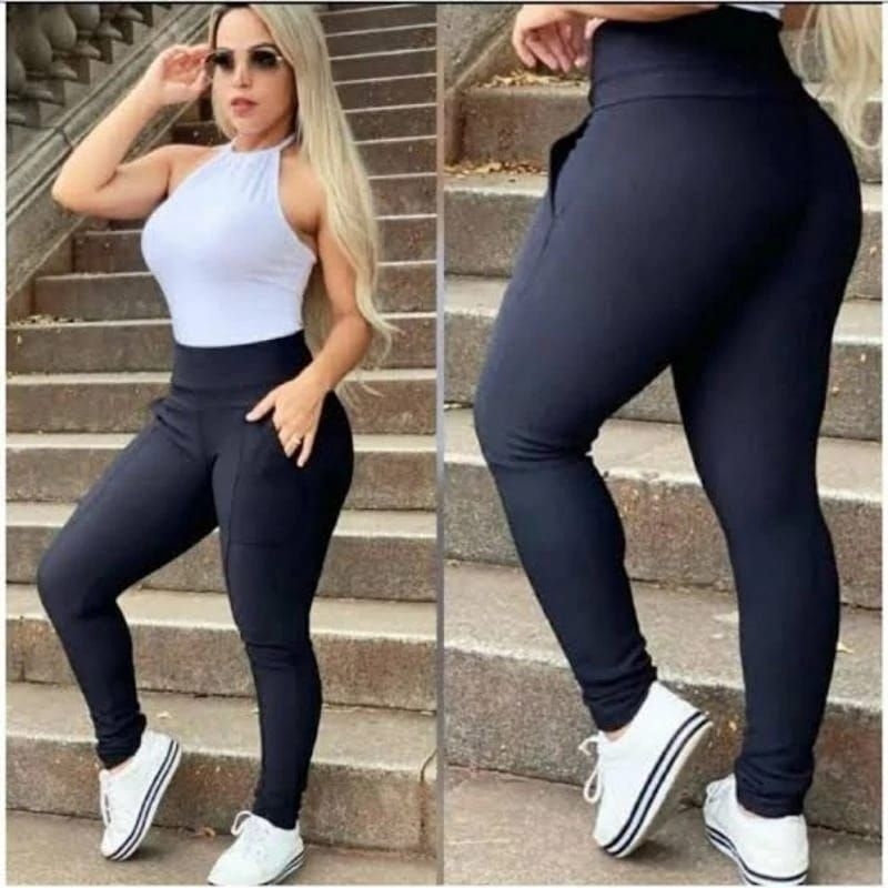 Legging preta best sale grossa com bolso