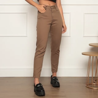 Calça Mom coloridoJeans Feminina Barrinha Dobrada Cintura Alta Sem Lycra