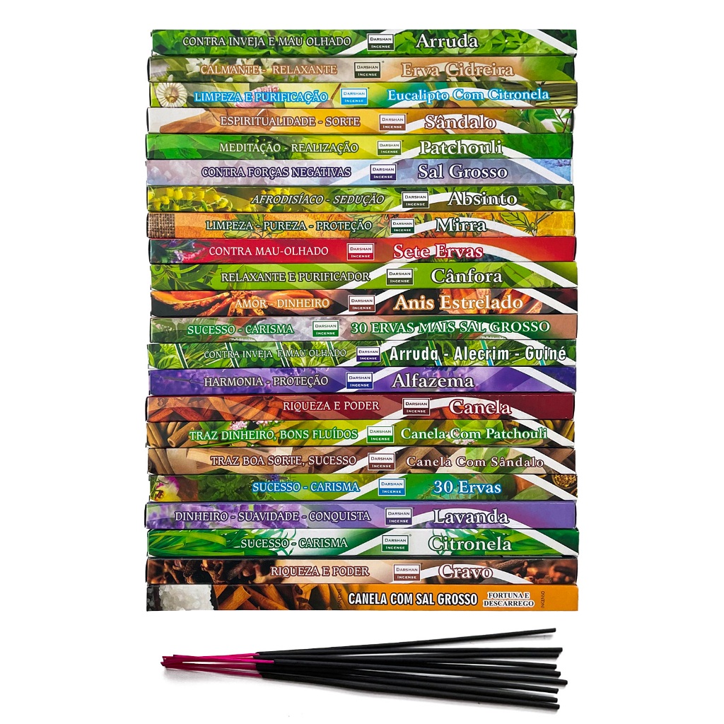 Kit Incenso Darshan 22 Aromas queima suave