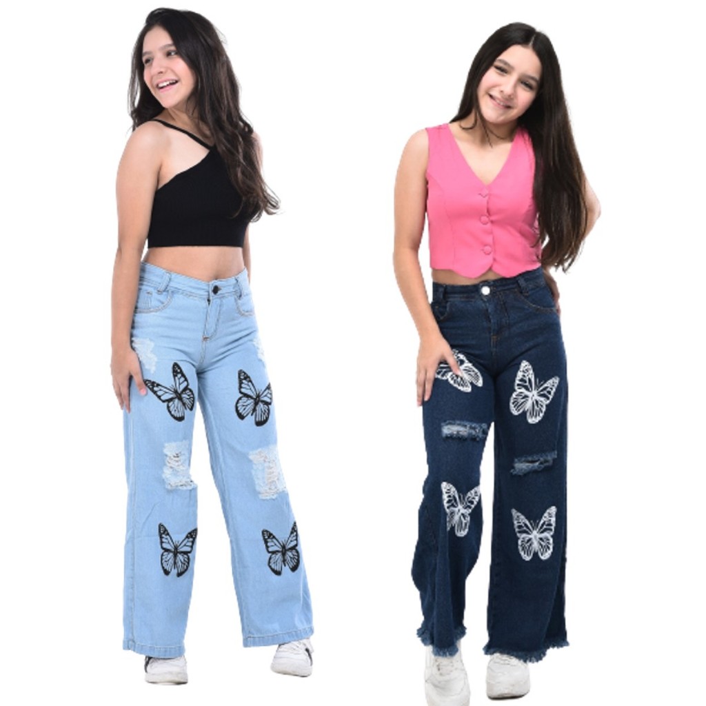 Calça Jeans Mom Brilho Moda Infantil Juvenil